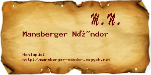 Mansberger Nándor névjegykártya